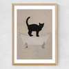 Cat On Bathtub Medium Oak Frame