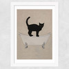 Cat On Bathtub Wide White Frame