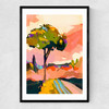 Sundown With Tree Narrow Black Frame