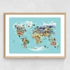 World Map of Animals Medium Oak Frame