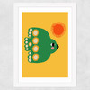 Green Flying Bird Wide White Frame
