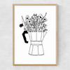 Moka Flowers Print Narrow Oak Frame