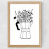 Moka Flowers Print Wide Oak Frame