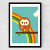 Dicky Bird - Owl and Rainbow Medium Black Frame