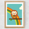 Dicky Bird - Owl and Rainbow Wide Oak Frame