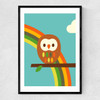 Dicky Bird - Owl and Rainbow Narrow Black Frame