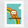 Dicky Bird - Owl and Rainbow Wide White Frame
