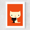 Dicky Bird - Two Cats Medium White Frame