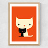 Dicky Bird - Two Cats Medium Oak Frame
