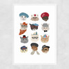 Cats in Hats Narrow White Frame