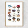 Cats in Hats Narrow Oak Frame
