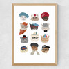 Cats in Hats Medium Oak Frame