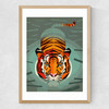 Swimming Tiger Medium Oak Frame
