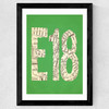 E18 Postcode Map Wide Black Frame