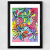 Abstract Bright Flowers Wide Black Frame