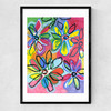 Abstract Bright Flowers Narrow Black Frame