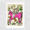 Pink Horse Cowboy Narrow White Frame