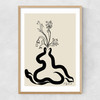 Inky Flowers Narrow Oak Frame