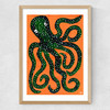 Green Octopus on Orange Medium Oak Frame