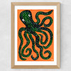 Green Octopus on Orange Wide Oak Frame