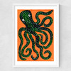 Green Octopus on Orange Medium White Frame