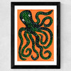 Green Octopus on Orange Wide Black Frame