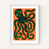 Green Octopus on Orange