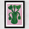 Green Flower Pot Wide Black Frame