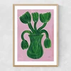 Green Flower Pot Narrow Oak Frame