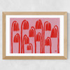 Red Flowers Landscape Wide Oak Frame
