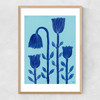 Blue Flowers Narrow Oak Frame