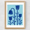 Blue Flowers Wide Oak Frame