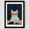 Cat Reading A Book Wide Black Frame