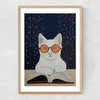 Cat Reading A Book Narrow Oak Frame