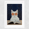 Cat Reading A Book Wide White Frame