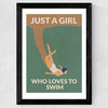 Just a Girl who Loves to Swim Wide Black Frame
