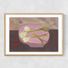 Pink Bowl of Spring Onions Narrow Oak Frame