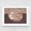 Pink Bowl of Spring Onions Medium White Frame