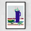 Blue Vase on Table Narrow Black Frame