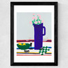 Blue Vase on Table Wide Black Frame