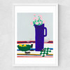 Blue Vase on Table Medium White Frame