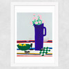 Blue Vase on Table Wide White Frame