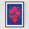 Blue Floral Vase Narrow Black Frame