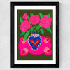 Bright Pink Floral Vase Wide Black Frame