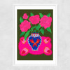 Bright Pink Floral Vase Narrow White Frame