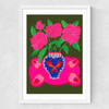 Bright Pink Floral Vase Medium White Frame