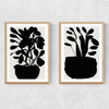 Potted Plant Silhouette Set Narrow Oak Frame