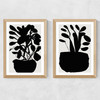 Potted Plant Silhouette Set Medium Oak Frame
