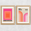 Pink and Orange Bauhaus Set Wide Oak Frame