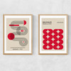 Red Bauhaus Set Narrow Oak Frame